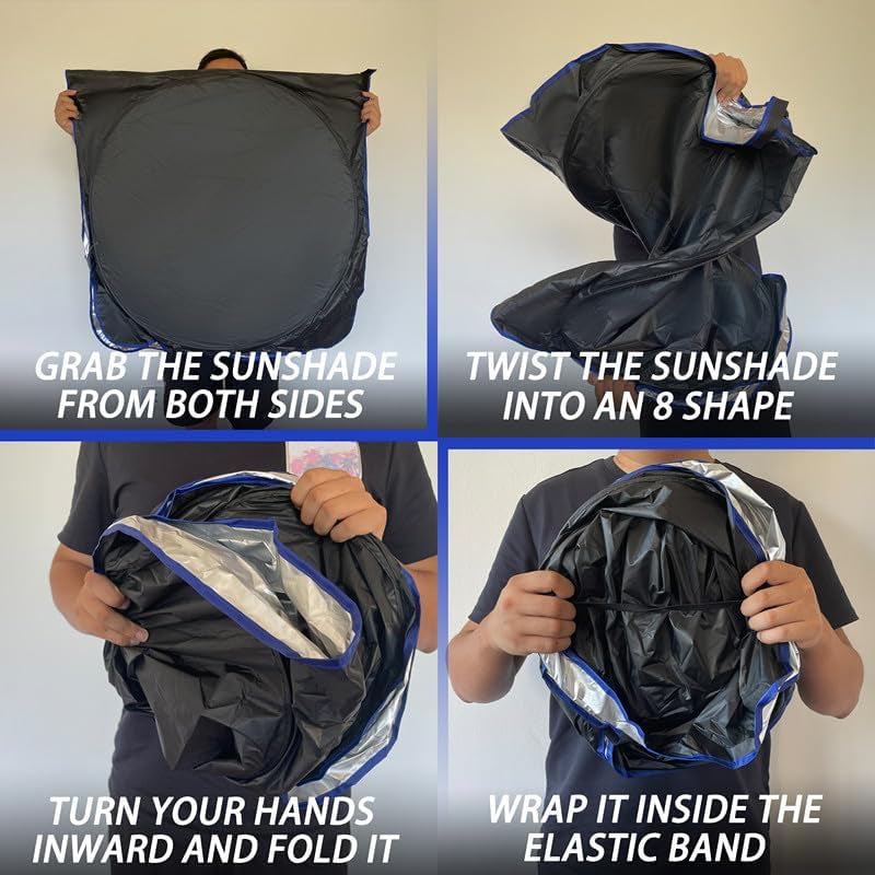 Car Windshield Sun Shade，Reflector Sunshade Offers Ultimate Protection for Car Interior，Cool Reflective Sun Blocker，Foldable Car Interior Accessories (Black, Medium),(64X32 Inches)
