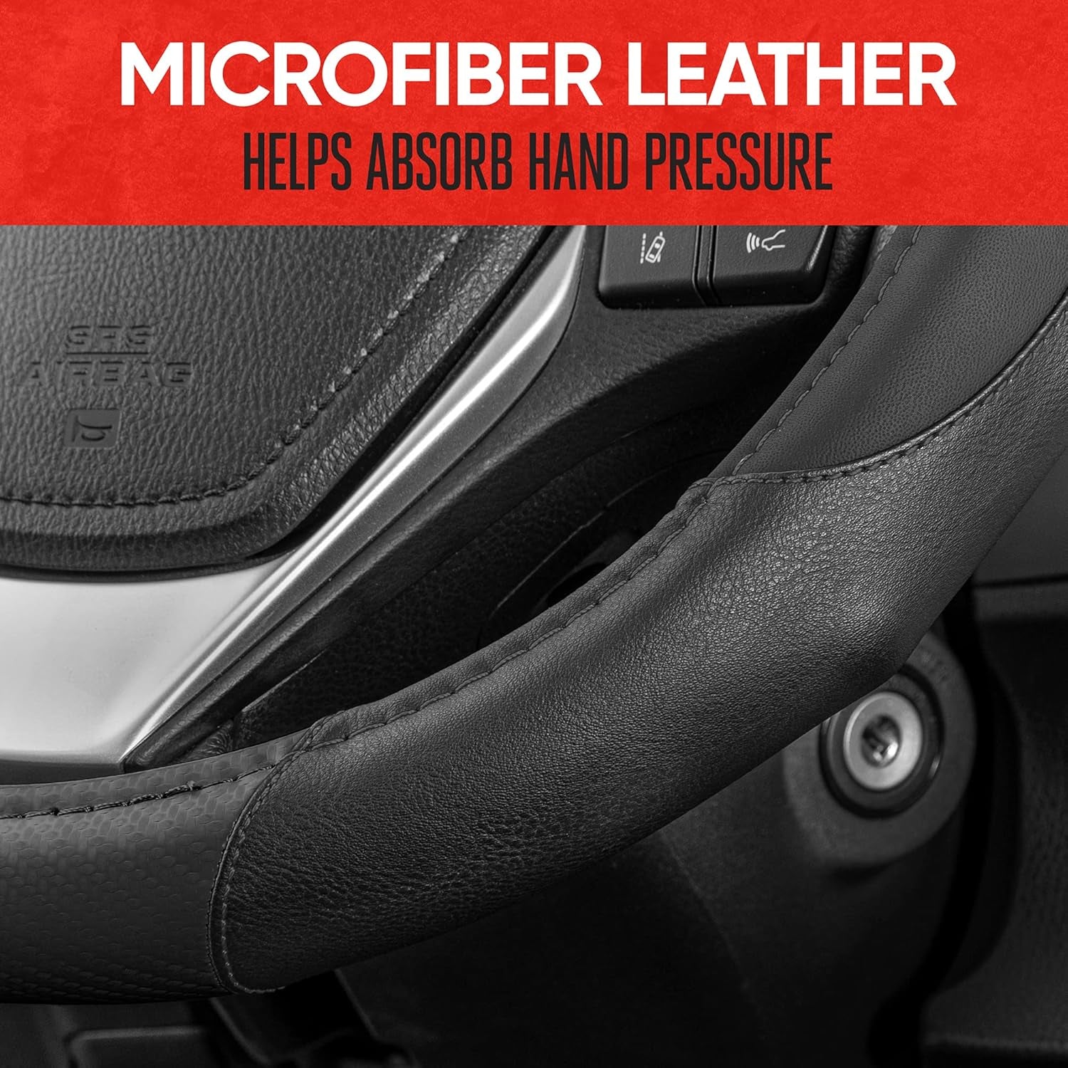 Gripdrive Carbon Fiber Steering Wheel Cover, Non-Slip Sporty Racing Faux Leather Ergonomic Comfortable Handle, Steering Wheel Cover for Cars Trucks Vans SUV - Fits Standard 15 Inch - Black