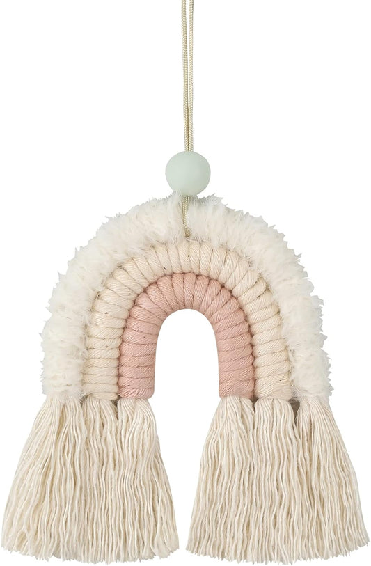 Macrame Rainbow Charm - Essential Oil Diffuser for Cars, Baby Nursery, Children'S Bedroom & Home Decor - Colorful Decorative Hanging Air Freshener & Accessories - 3X3.5 - Soft Pink