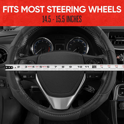 Gripdrive Carbon Fiber Steering Wheel Cover, Non-Slip Sporty Racing Faux Leather Ergonomic Comfortable Handle, Steering Wheel Cover for Cars Trucks Vans SUV - Fits Standard 15 Inch - Black