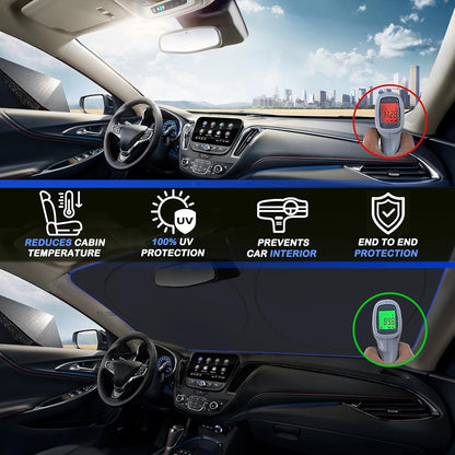Car Windshield Sun Shade，Reflector Sunshade Offers Ultimate Protection for Car Interior，Cool Reflective Sun Blocker，Foldable Car Interior Accessories (Black, Medium),(64X32 Inches)
