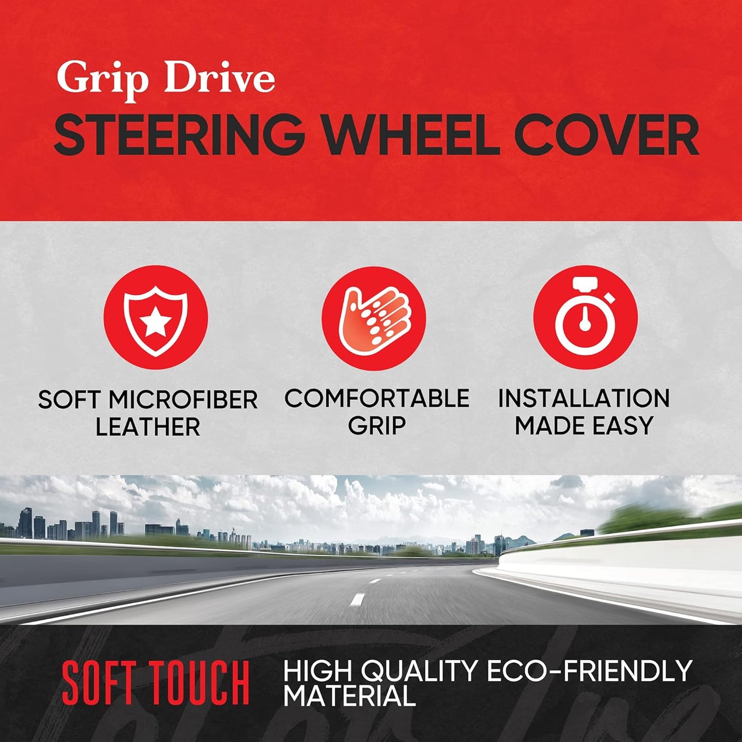 Gripdrive Carbon Fiber Steering Wheel Cover, Non-Slip Sporty Racing Faux Leather Ergonomic Comfortable Handle, Steering Wheel Cover for Cars Trucks Vans SUV - Fits Standard 15 Inch - Black