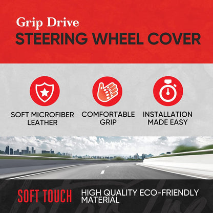 Gripdrive Carbon Fiber Steering Wheel Cover, Non-Slip Sporty Racing Faux Leather Ergonomic Comfortable Handle, Steering Wheel Cover for Cars Trucks Vans SUV - Fits Standard 15 Inch - Black