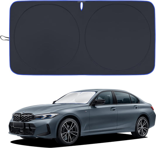 Car Windshield Sun Shade，Reflector Sunshade Offers Ultimate Protection for Car Interior，Cool Reflective Sun Blocker，Foldable Car Interior Accessories (Black, Medium),(64X32 Inches)