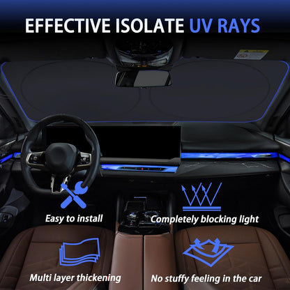 Car Windshield Sun Shade，Reflector Sunshade Offers Ultimate Protection for Car Interior，Cool Reflective Sun Blocker，Foldable Car Interior Accessories (Black, Medium),(64X32 Inches)